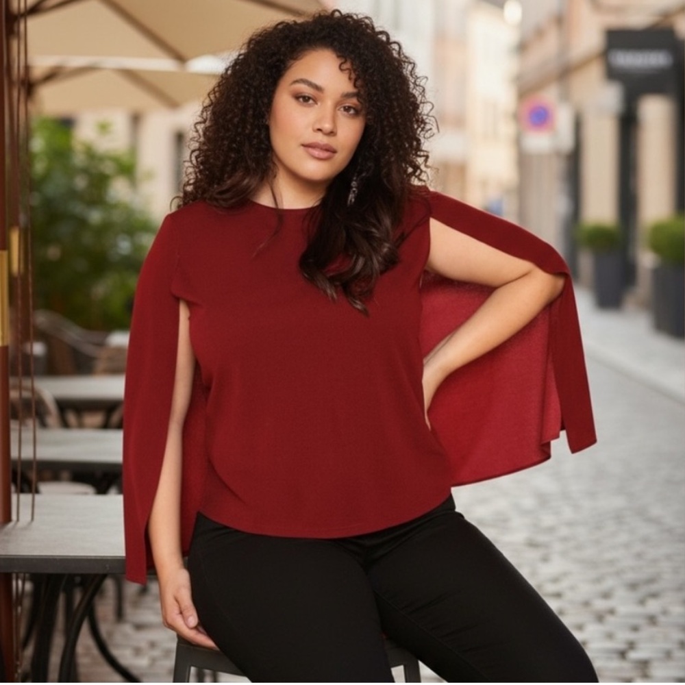 NEW•L-1X• Sugared + Bronzed Melanie Merlot Cape Coat Top